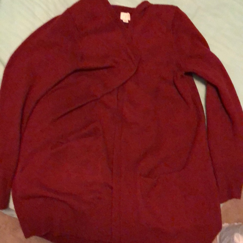 A New Day red cardigan